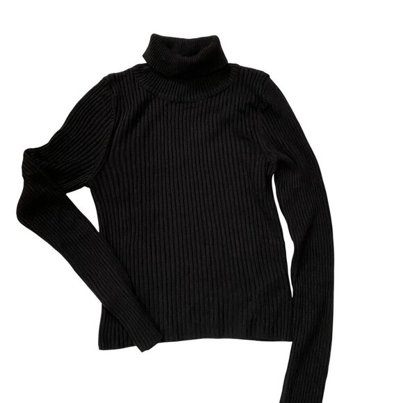 ASOS Black Ribbed Turtleneck Size 8 Stretchy Fitted Basic Core - Picture 2 of 6